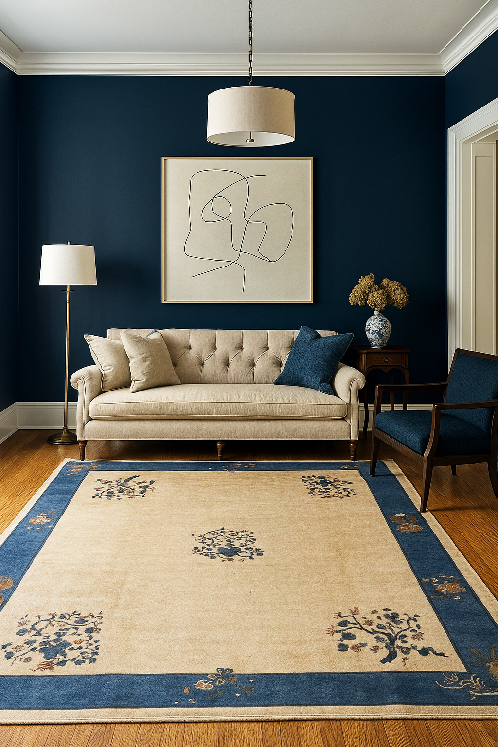 Ivory and Blue antique Peking rug picture