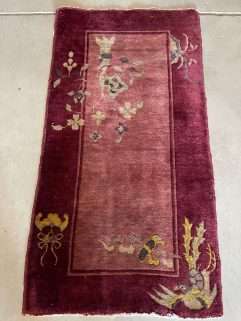 Vintage Art Deco Chinese Rug in Pink and Marroon 2x4 feet