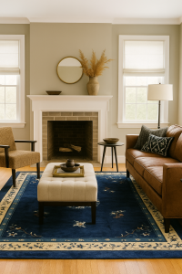 Peking Chinese rug Serene Living Room with Natural Elements