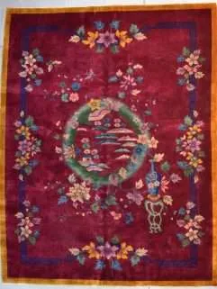 Red vintage Art Deco Chinese rug picture
