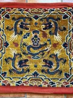 antique Peking Chair seat rug front