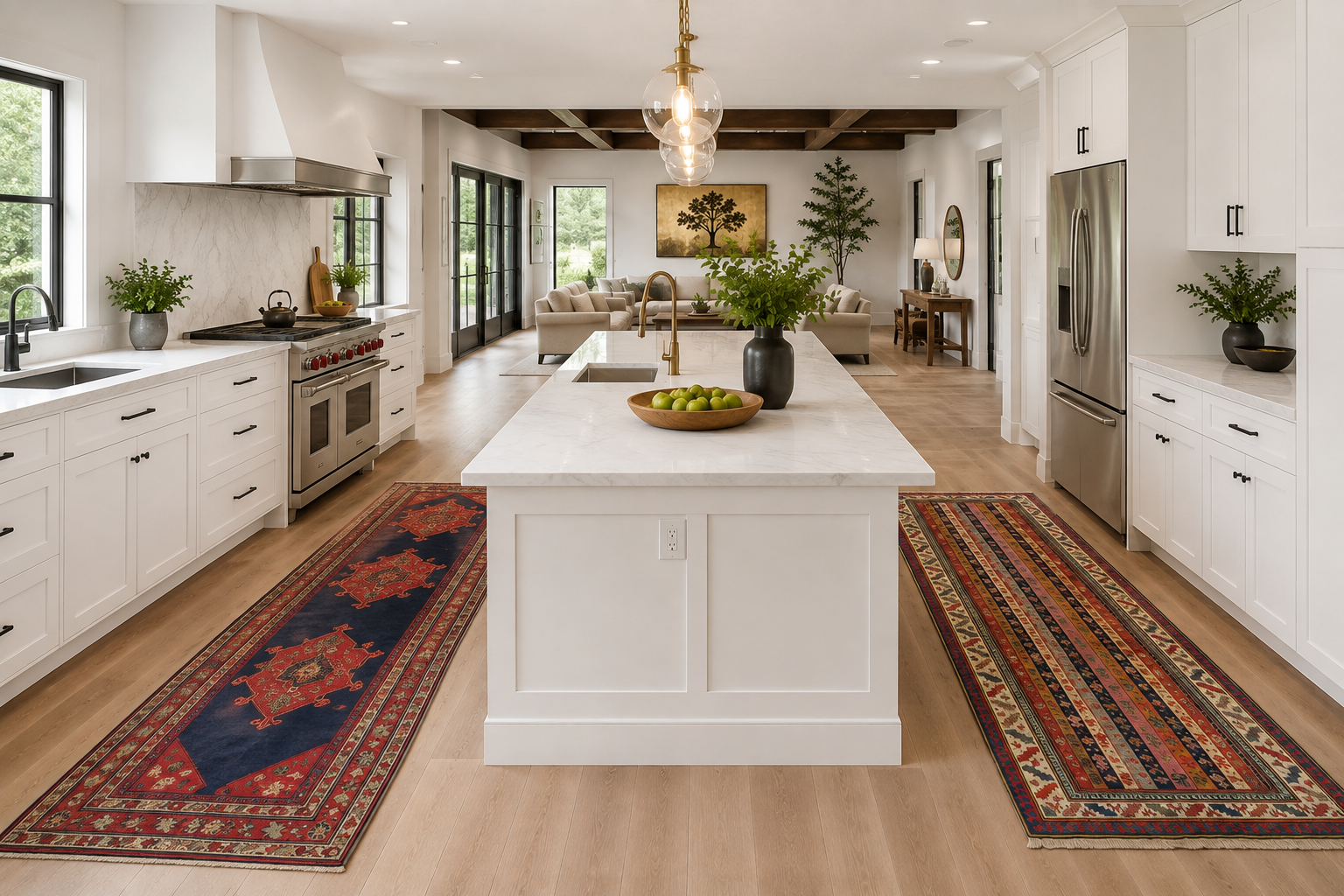 Antique Rugs in a Modern Kitchen Design