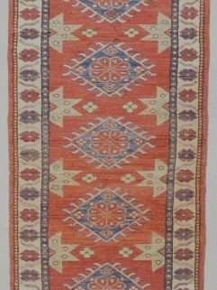 Persian hamadan Oriental Rug runner in muted red, blue and ivory